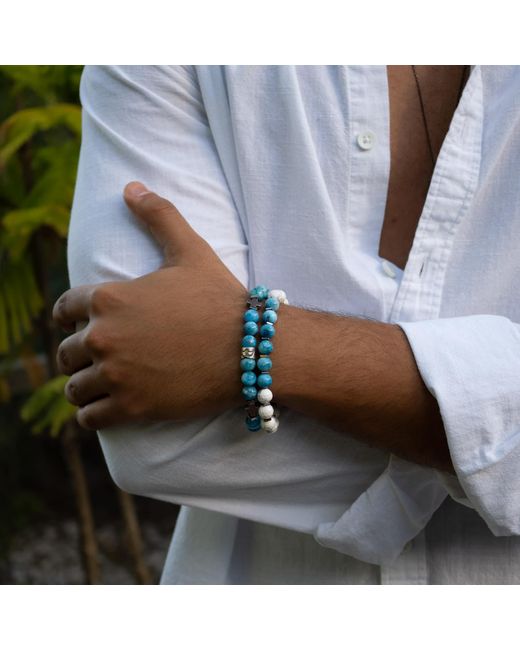 Ebru Jewelry Blue Freedom Spirit Apatite & Howlite Bracelet Set for men