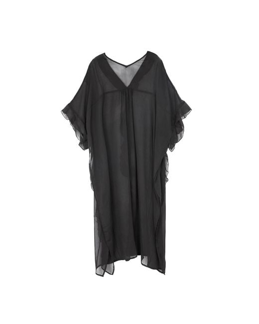 Saachi Black Ruffled Button Kaftan Cover Up