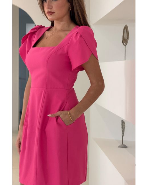 Girl In Mind Pink Reeve Square Neck Mini Dress Fuschia