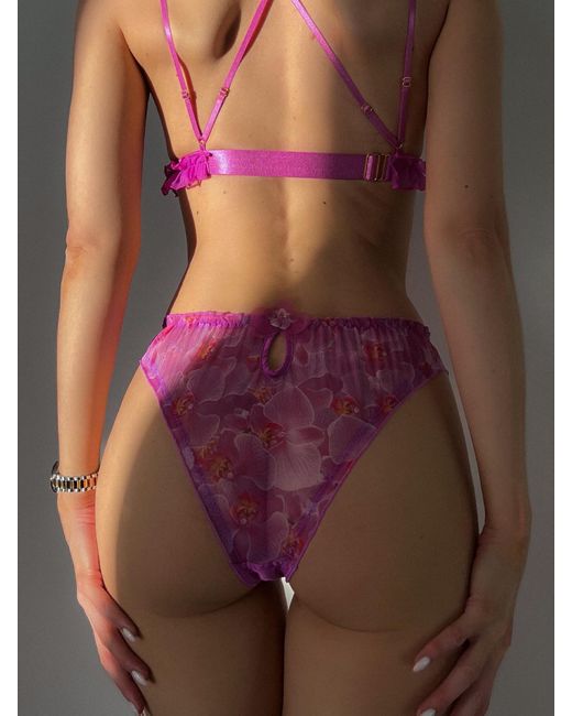 Empress Mimi Purple Orchidea Ruffled Brief With Flower Detail