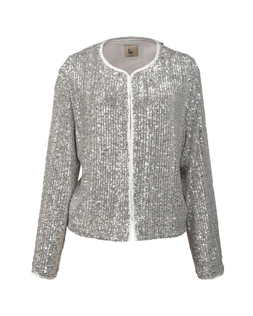Smart and Joy Gray Round Collar Glitter Jacket
