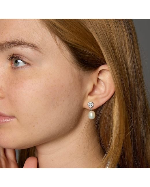 Pearls of the Orient Online White Stella Snowflake Sparkle Drop Earrings With Cultured Freshwater Pearls