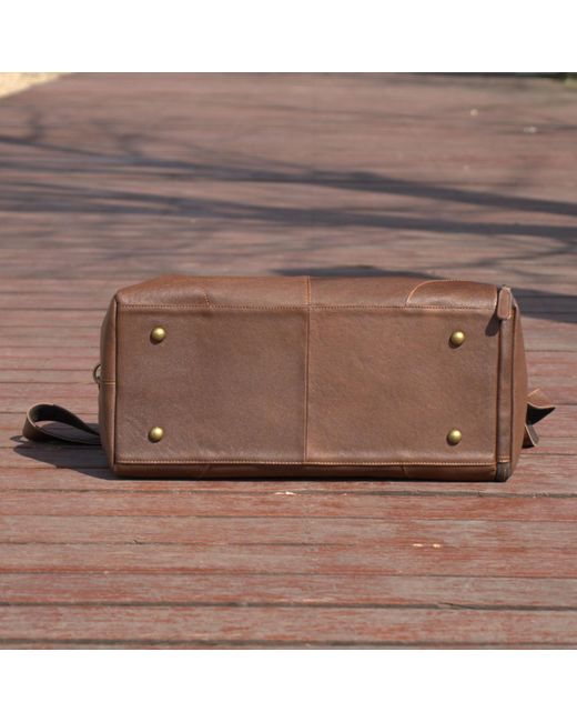 Touri Brown Genuine Leather Gym Bag With Shoe Storage for men