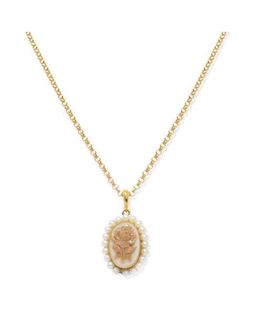 Vintouch Italy Metallic Plated Flower Cameo And Pearl Necklace