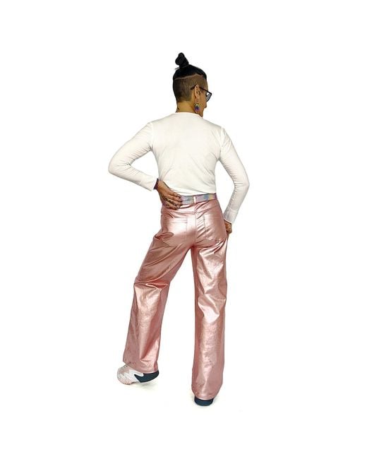 Lalipop Design Pink Metallic Finish Cotton-Blend Wide-Leg Pants