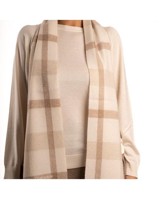 Bel Cashmere Brown Neutrals Checked Cashmere Scarf