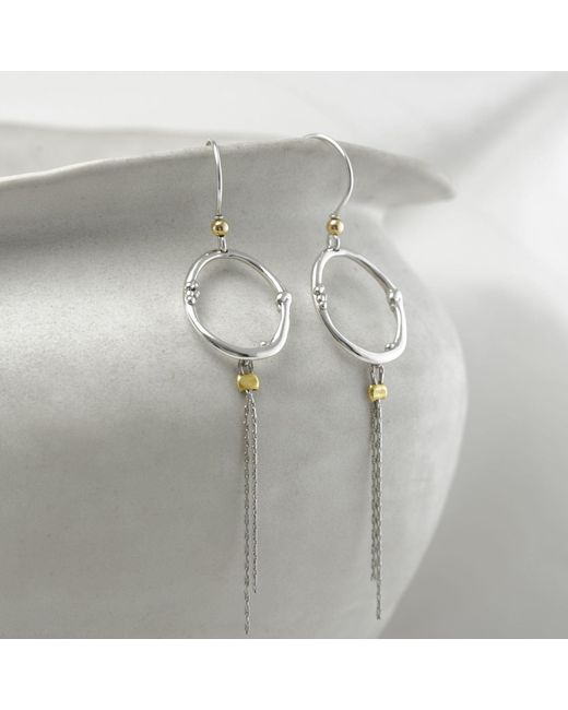 Isla Silver White Organic Oval & Tassel Dangle Earrings