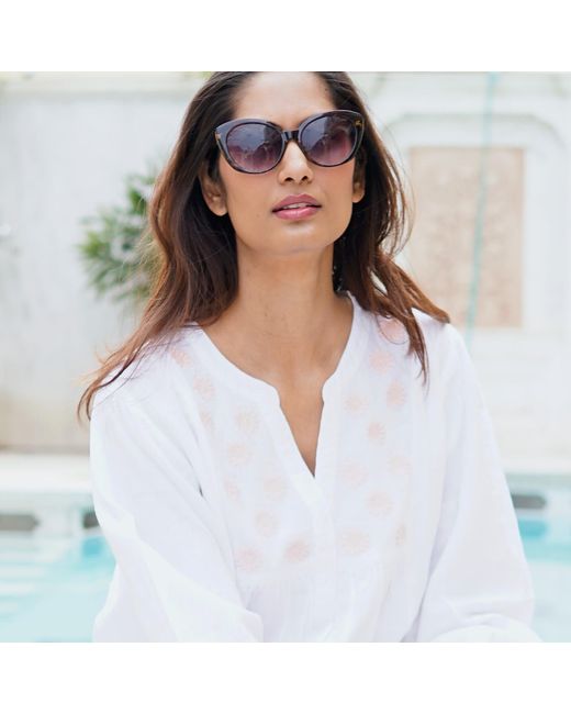 La Mandarine Blue Kaftan, Hand Embroidered Kaftan, Handmade Beach Coverup