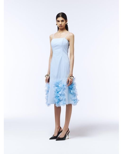 Sour Figs Blue Watercolour-Edge Floral Appliqué Midi Slip Dress