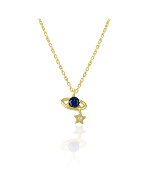Spero London Metallic Dark Blue Saturn Necklace With Star Sterling Silver