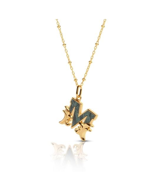 Kasun Metallic Plated M Initial Necklace With Marble