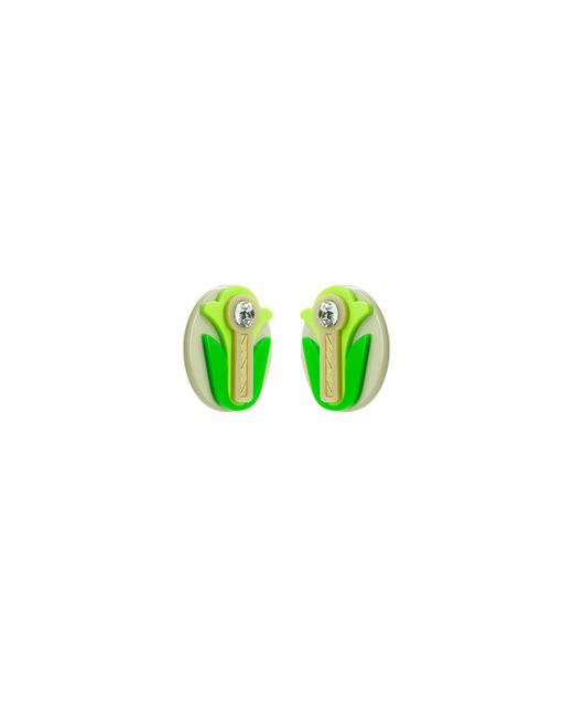 Gissa Bicalho Green Acrylic Handmade Earring Camafeu Flower