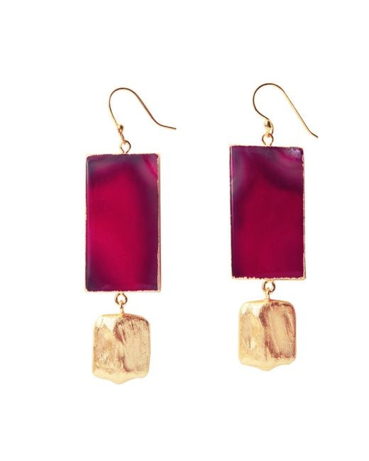 YAA YAA LONDON Pink Hold The Baby Fuchsia Agate Statement Earrings