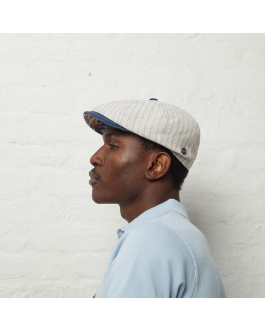 Dasmarca Hats Gray Neutrals Lloyd Stripe Peaked Summer Italian Linen Bakerboy Newsboy Cap for men