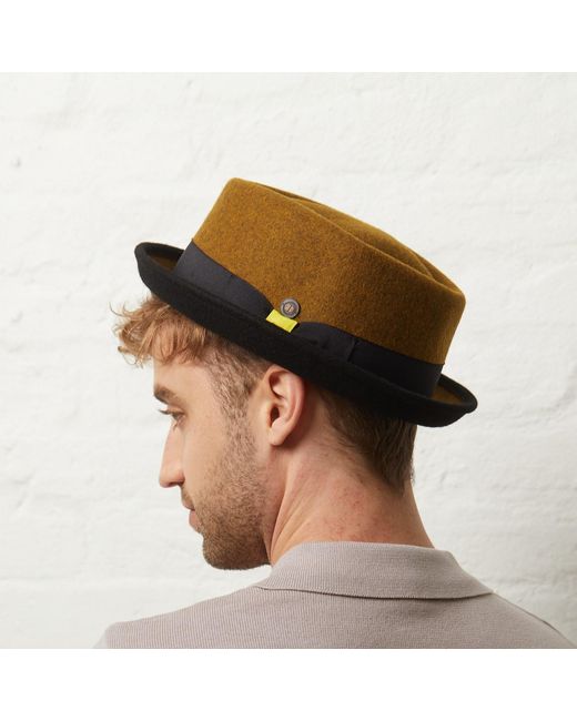 Dasmarca Hats Brown Jackson Mustard Wool Felt Two Toine Porkpie Hat for men