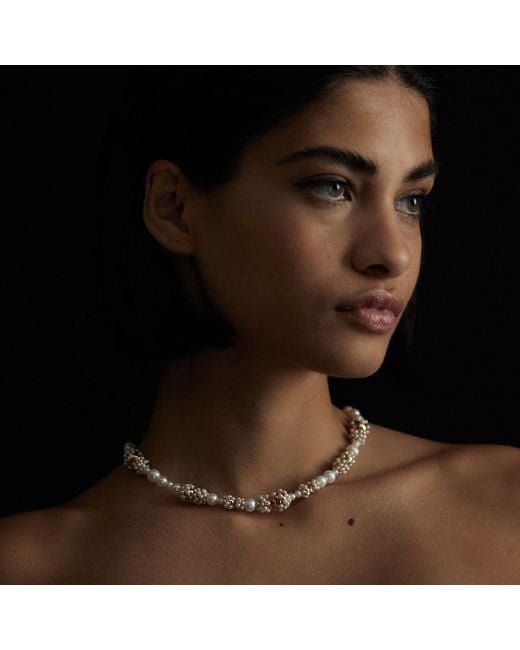 Kasun Metallic Pearl Droplets Necklace