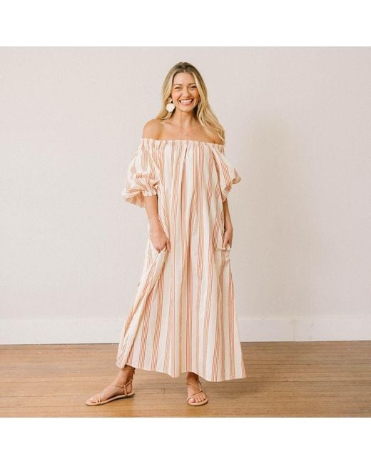 SUNSHINE TIENDA Pink Neutrals Cherry Pinstripe Ace Dress