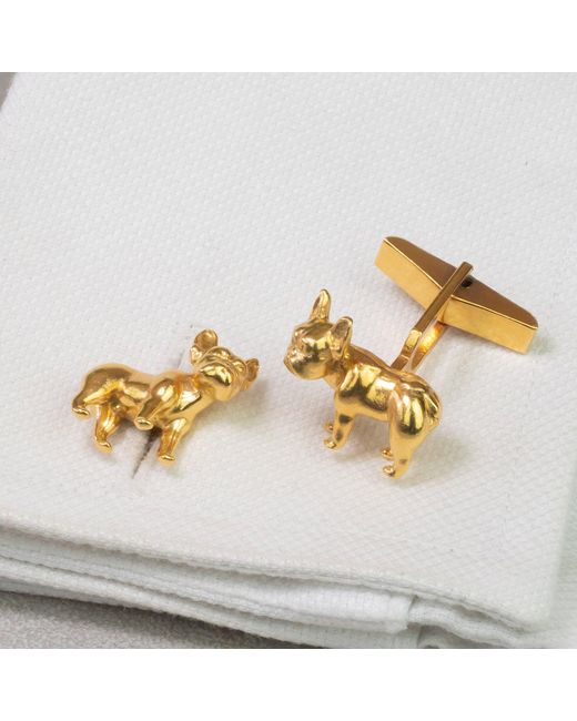 Simon Kemp Jewellers Metallic French Bulldog Cufflinks Eighteen Carat On Solid Sterling for men