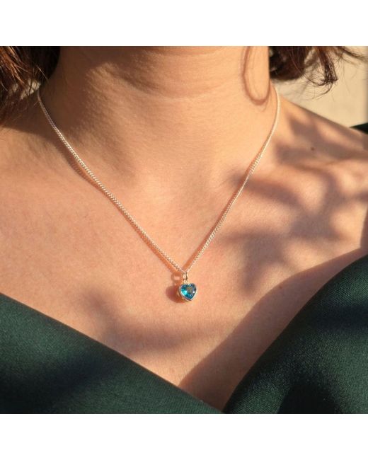 Harfi Blue Mini Heart Aquamarine March Birthstone Necklace