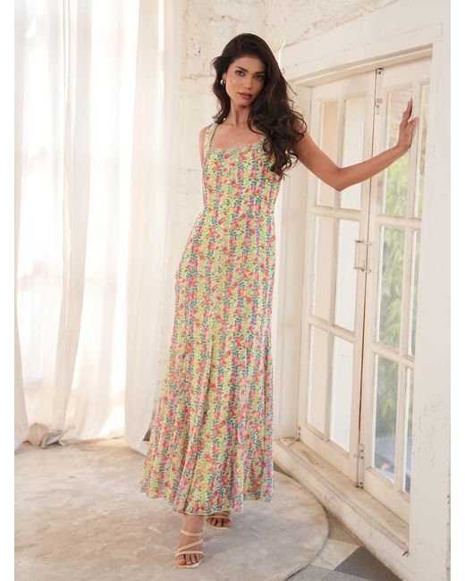 Rose & Nancy Natural Annie Fit & Flare Hand Embellished Fruit Floral Print Maxi Dress