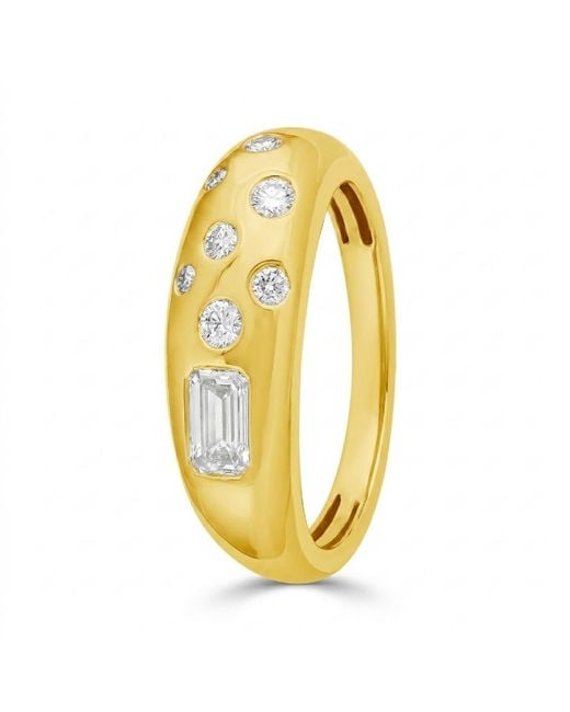 Artisan Metallic 14K Emerald Cut & Round Diamond Flush Set Ring