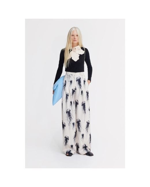 Julia Allert White Neutrals Ivory Jellyfish Print Tailored Pants – Capsule Edition
