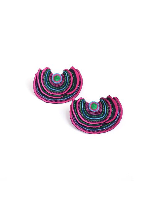 Nana Watanabe Purple Turkey Tail Layered Embroidered Earrings