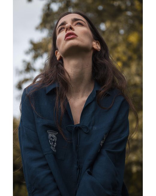 Em & Shi Blue Olympia Embroidered Shirt