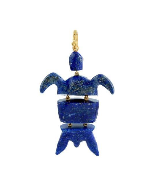 Artisan Blue 14K Lapis & Moonstone Turtle Pendant