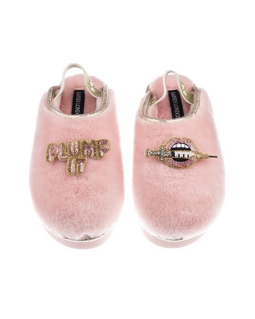 Laines London Pink Flatform Cloud Closed Toe Slippers With Plump It Brooches