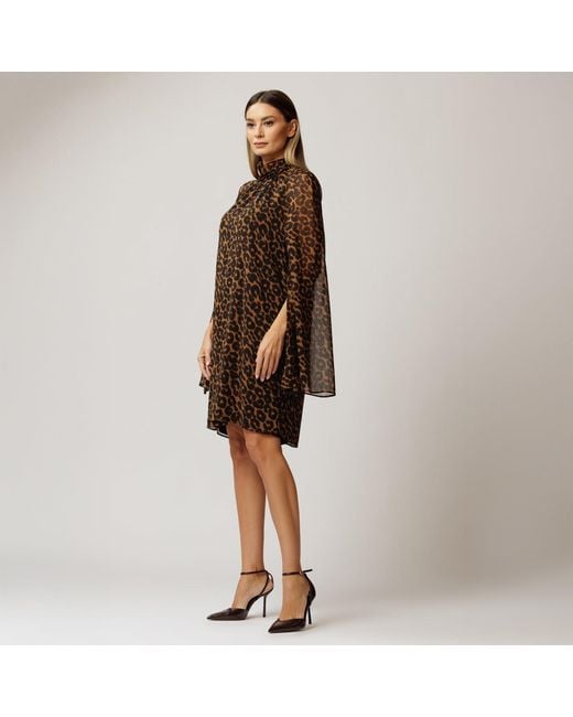 concept A trois Brown Leopard Midi Dress With Wide Sleeves