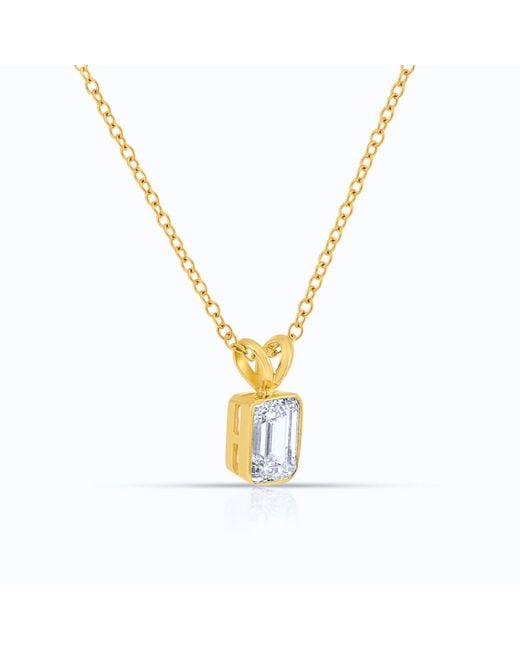 AVJD NEW YORK Metallic Solid Bezel Set Emerald Lab Grown Diamond One Carat Total Weight Pendant