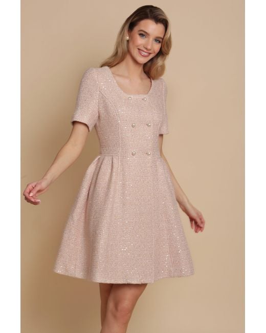 Santinni Pink 'Golden Age' Wool Tweed Dress Coat