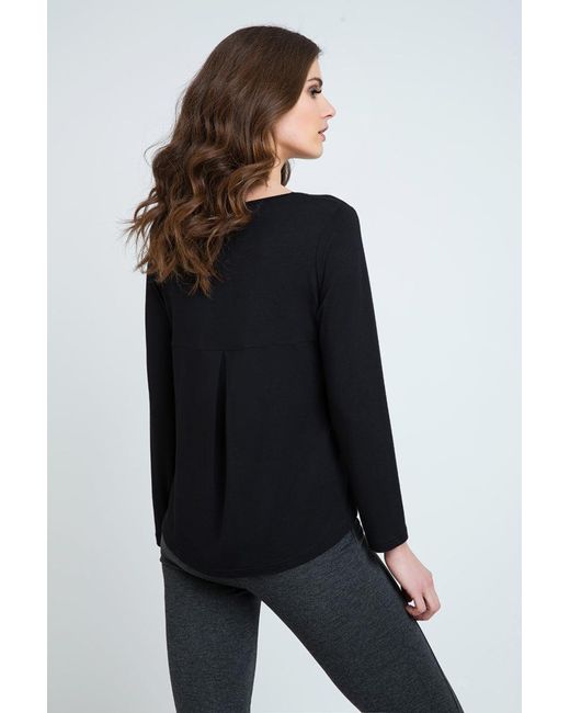 Conquista Black Jersey Pocket Detail Top