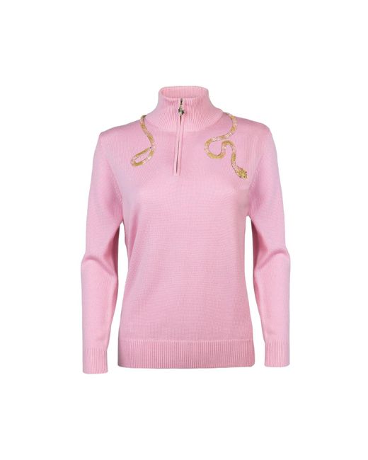 Laines London Laines Couture Quarter Zip Jumper With Embellished Pink & Gold Wrap Snake
