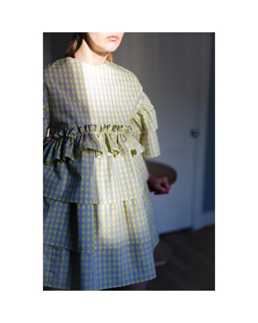 KAROLINA OZOLINSIUTE Metallic Saffron Checks Mini Oversized Dress