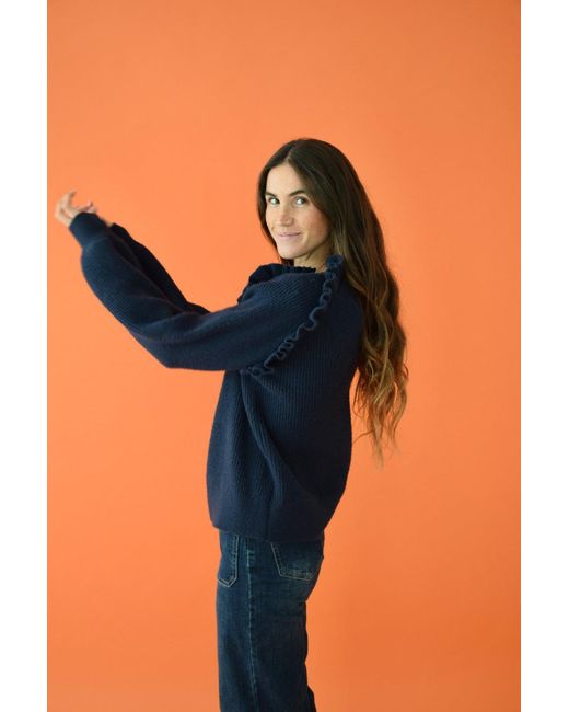 Mind Traveler Blue Ruffle Detail Tie-Back Nora Jumper