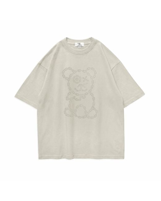 X Ilona Blue White Neutrals Graffiti Baby Bear Organic Cotton Chain Link Embroidery Tee