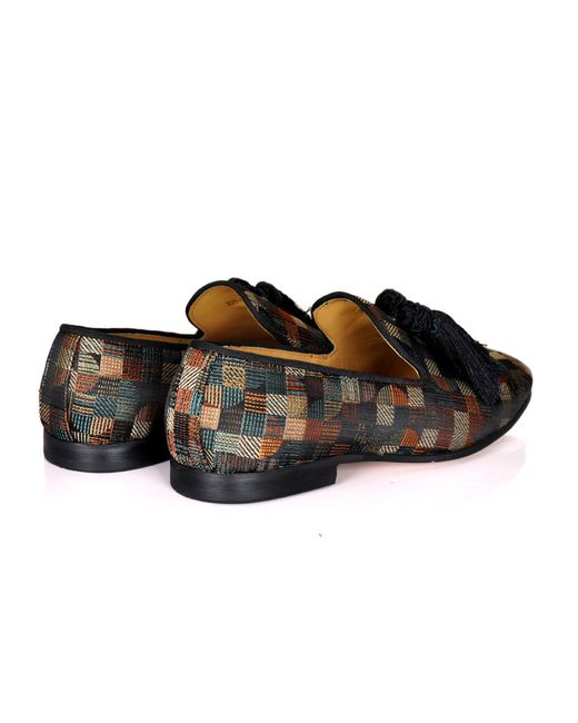 DAVID WEJ Black Alberto Square Embroidery Tassel Loafers for men