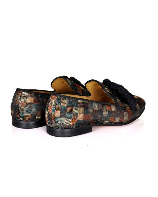 DAVID WEJ Black Alberto Square Embroidery Tassel Loafers for men