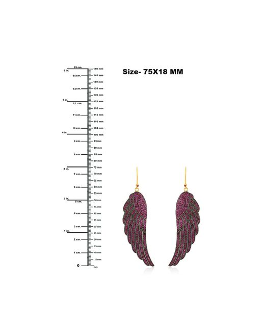 Artisan Red Ruby Pave Gemstone In 14k Yellow Gold & Silver Wing Design Dangle Earrings
