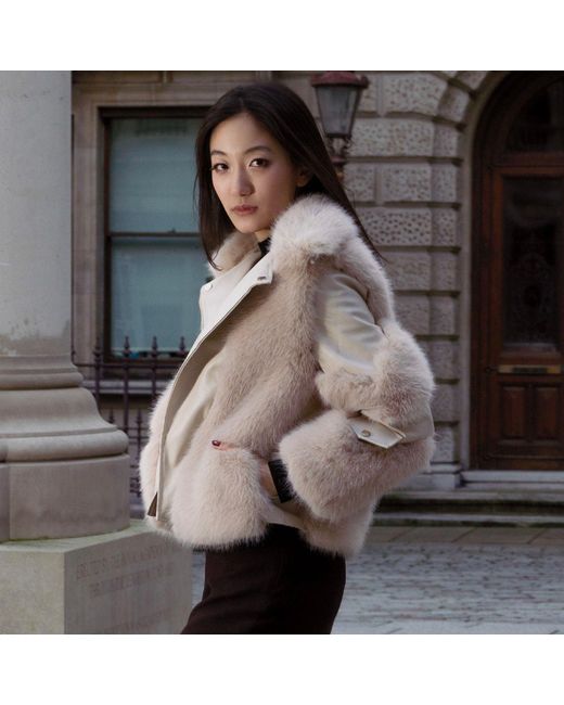 Jiaying Wang Wjy Studio London Gray Neutrals Galaxy Jacket Coat Faux Fur Eco-Friendly Leather Zipper