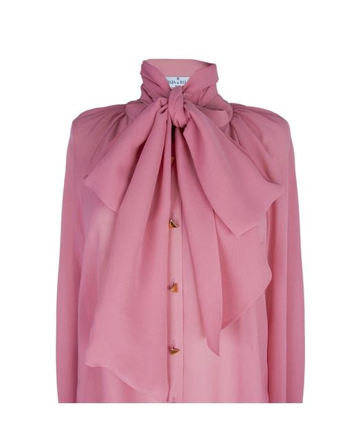 Rua & Rua Pink Silk Chiffon Blouse With Necktie — Vivid Rose