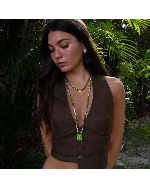 Ebru Jewelry Metallic Mystic Hand Talisman Long Beaded Necklace