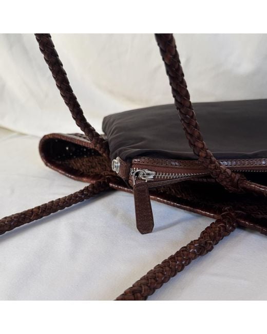 godi. Brown The Buna Handwoven Leather Tote Bag