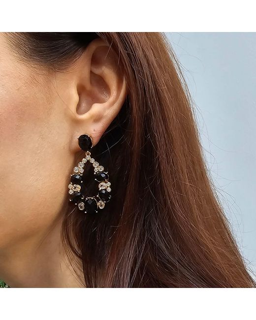 Farra Metallic Teardrop Shaped Obsidian Statement Earrings