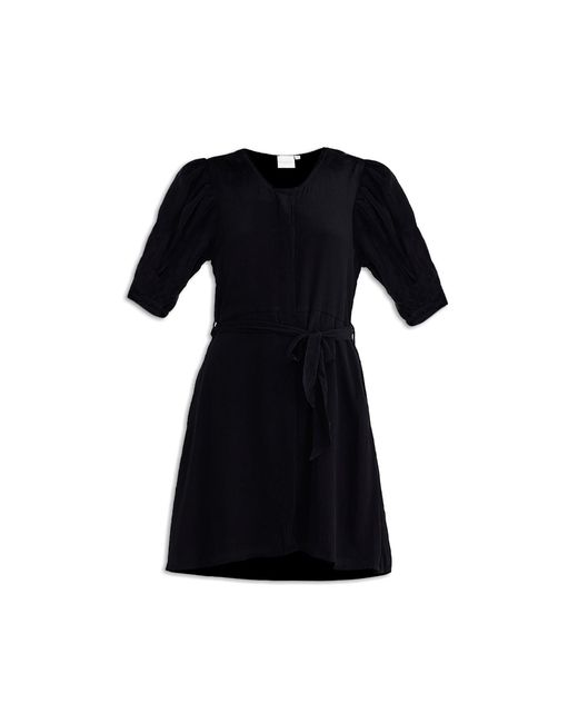 REISTOR Black Short Crepe Dress With A Waist-Tie
