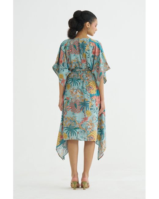 Maison Qala Blue Peony Kaftan Dress