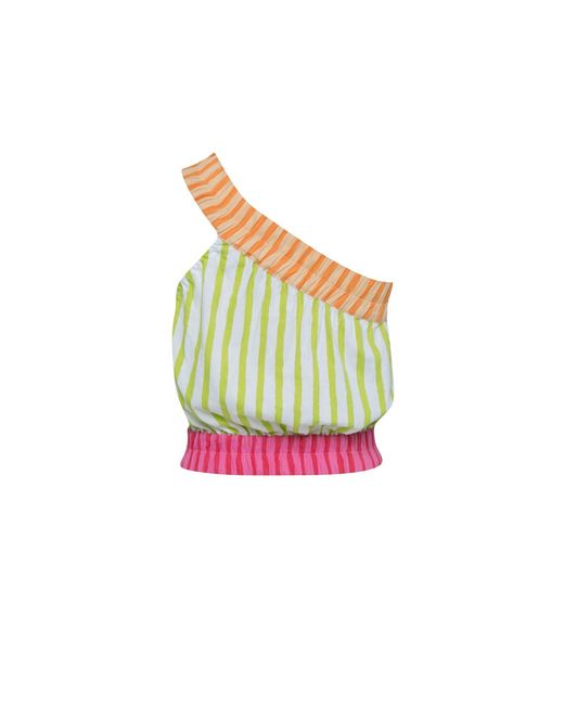 STATE OF GEORGIA Blue The Sunny Side Up Elastic Crop Top Multi Colour Stripes