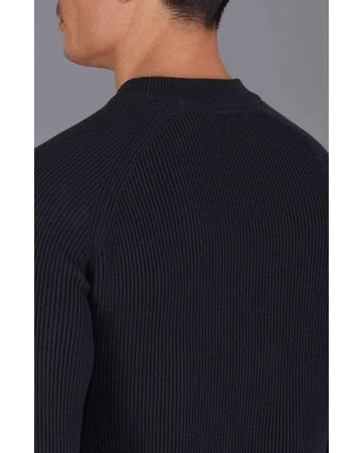 Paul James Knitwear Black Lightweight Cotton Brett Ribbed Crew Neck Jumper for men